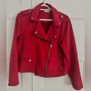 Red Faux suede Moto Jacket